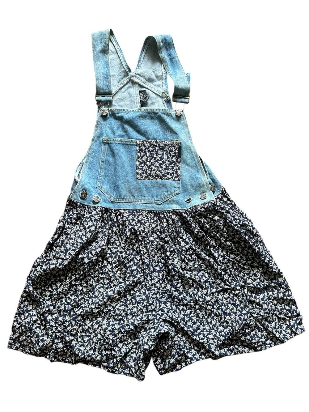 Vintage Switch USA Denim Floral Romper Jumper Size Small 90s Grunge Cottagecore